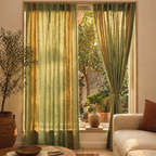 Handwoven Solid Sage and Teal Cotton Door Curtain, The Draped Window. Handmade in India by House of Taraasha.