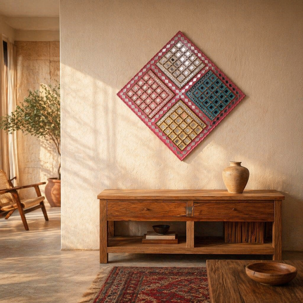 Lippan Dazzle Multicolour Mud and Mirror Wall Art, The Art Wall. Handmade in India by House of Taraasha.