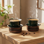 Kanjeevaram Enamel Steel Coffee Dabara Set, The Brass Atelier. Handmade in India by House of Taraasha.