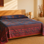 Chintz Navy Blue and Brick Red Bed Cover, The Linen Room. Handmade in India by House of Taraasha.