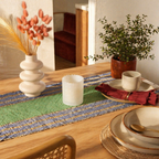 Madur Teal & Blue Handwoven Grass Runner, The Gathered Table. Handmade in India by House of Taraasha.