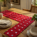 Lambani Mirror-Work Runner Scarlet, The Gathered Table. Handmade in India by House of Taraasha.