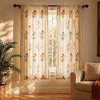 Marigold Block-Print Sheer Teal and Mustard Curtain, The Draped Window. Handmade in India by House of Taraasha.