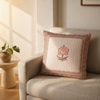 Royal Courtyards Dusty Pink Floral Cotton Cushion Cover, The Living Room. Handmade in India by House of Taraasha.