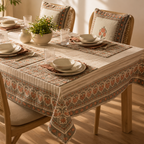 Green & Dusty Pink Floral Cotton Tablecloth & Mat Set, The Gathered Table. Handmade in India by House of Taraasha.
