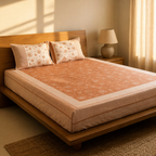 Rust & Off-White Marigold Motif Bedsheet, The Linen Room. Handmade in India by House of Taraasha.