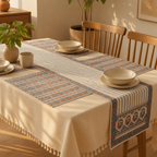 Blue & Dusty Pink Floral Cotton Runner & Mat Set, The Gathered Table. Handmade in India by House of Taraasha.