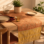 Applique Cutwork Runner Coral and Mustard, The Gathered Table. Handmade in India by House of Taraasha.