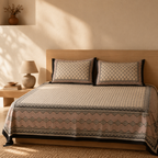 Bagru Floral Cotton Bedsheet with Pillow Covers, The Linen Room. Handmade in India by House of Taraasha.