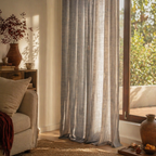 Charcoal Stripe Handwoven Semi-Blackout Cotton Curtain, The Draped Window. Handmade in India by House of Taraasha.