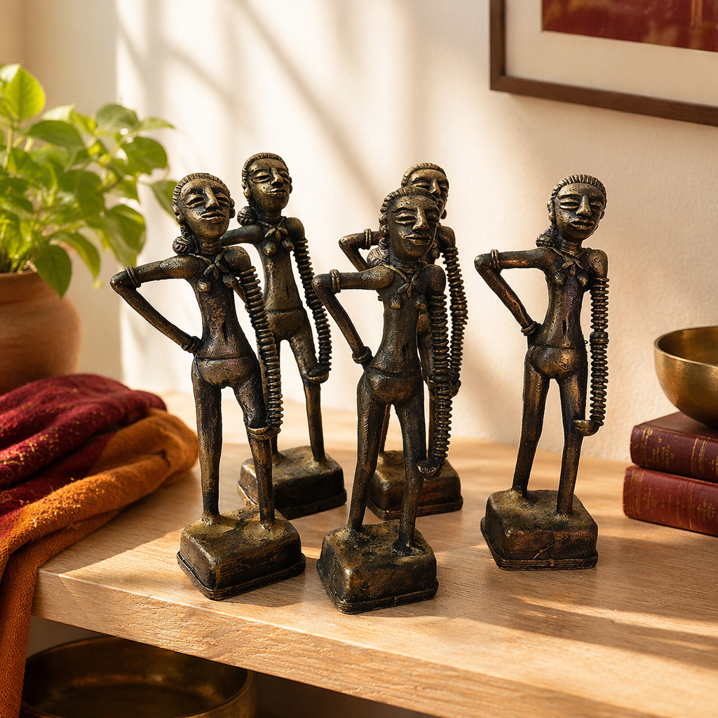 Dhokra Dancing Girl Harappan Replica in Brass, Tribal Stories. Handmade in India by House of Taraasha.