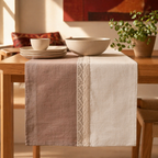 Taupe & Off-White Crochet Cotton Table Runner, The Gathered Table. Handmade in India by House of Taraasha.