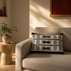 Naga Monochrome Backstrap-Loom Woven Rectangular Cushion Cover, The Living Room. Handmade in India by House of Taraasha.