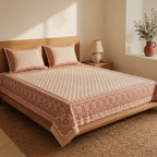 Sanganer Hand-Printed Cotton Bedsheet, Peach & Ivory, The Linen Room. Handmade in India by House of Taraasha.