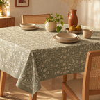 Floral Cotton Hand-Printed 4-Seater Tablecloth, The Gathered Table. Handmade in India by House of Taraasha.