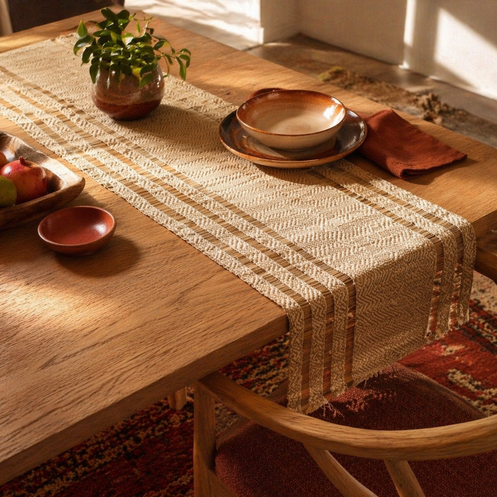 Madur Grass Woven Runner Off-White, The Gathered Table. Handmade in India by House of Taraasha.