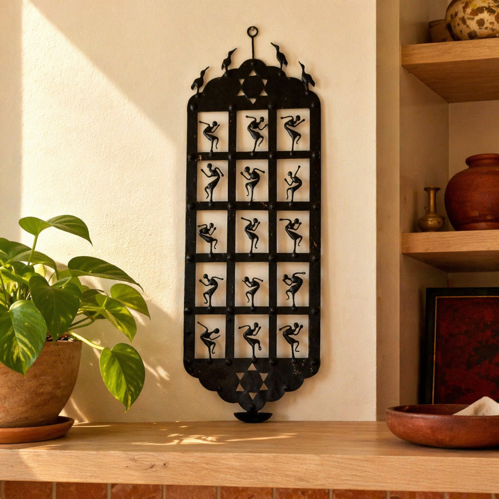 Bastar Wall Stand Lohshilp Tribal Iron Tea Light, Still Light. Handmade in India by House of Taraasha.