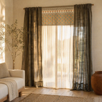Royal Courtyards Green & Dusty Pink Woven-Printed Set of Three, The Draped Window. Handmade in India by House of Taraasha.