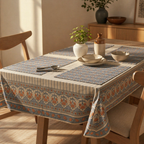 Blue & Dusty Pink Floral Cotton Tablecloth & Mat Set, The Gathered Table. Handmade in India by House of Taraasha.