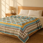 Sanganer Hand Block-Printed Mulmul Cotton AC Comforter, The Linen Room. Handmade in India by House of Taraasha.