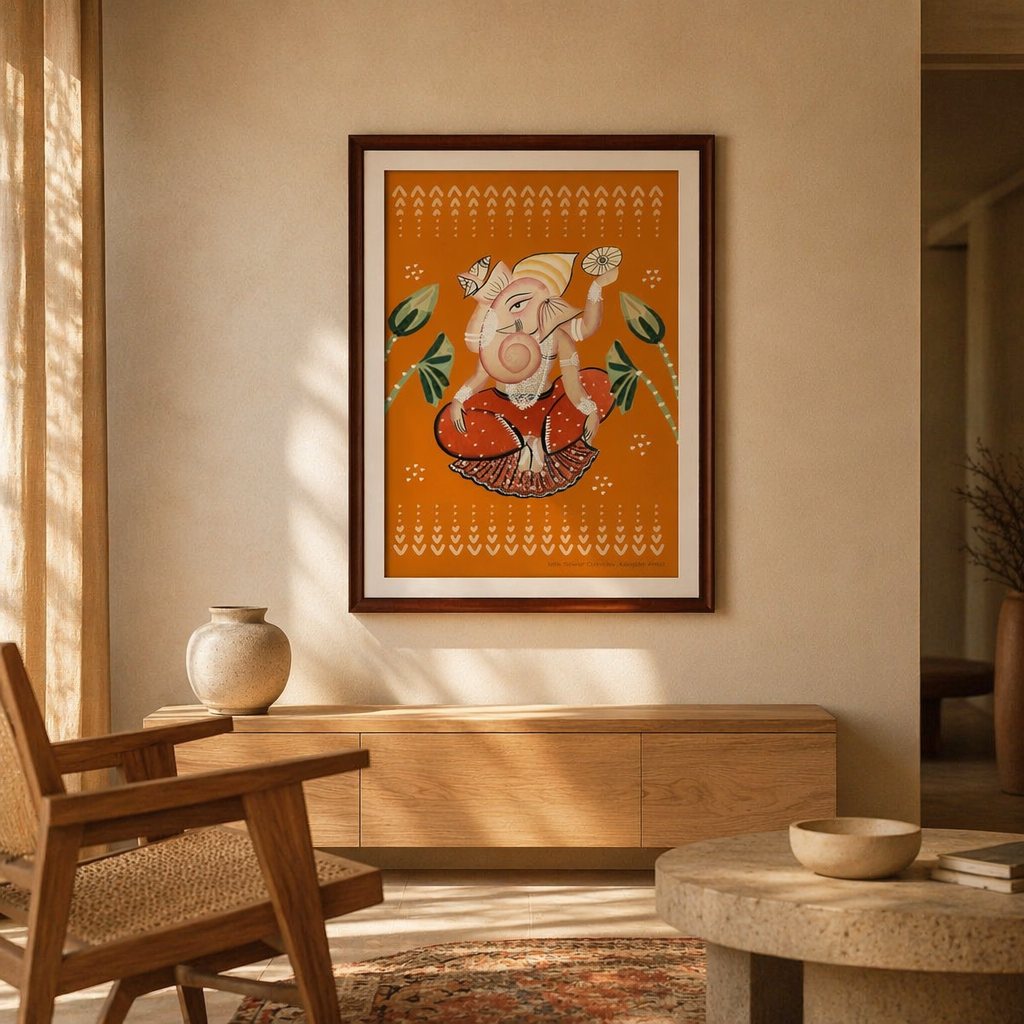 Kalighat Ganesha Art Print by Samir Chitrakar, The Art Wall. Handmade in India by House of Taraasha.