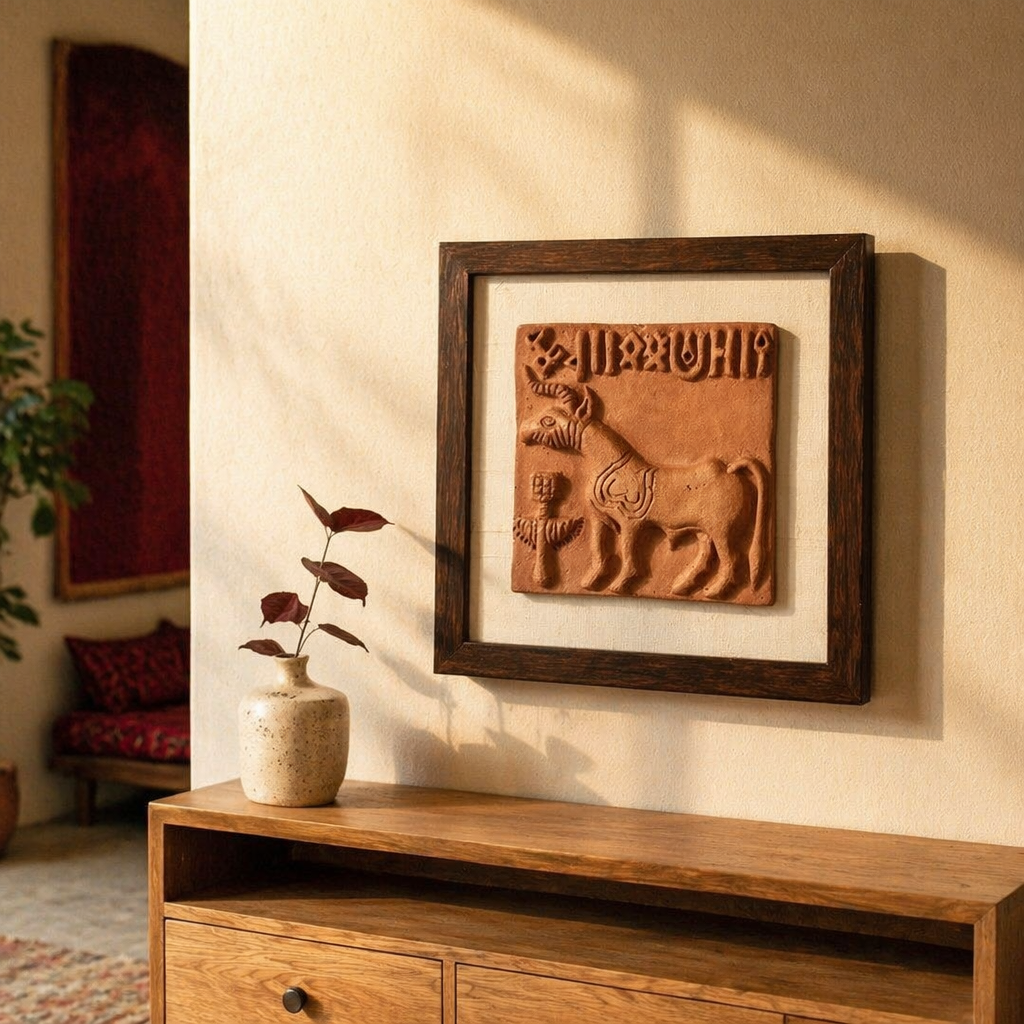 Harappan Unicorn Seal Molela Terracotta Replica, The Art Wall. Handmade in India by House of Taraasha.
