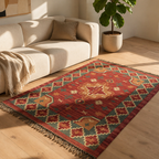 Geometric Rust Punja-Woven Jute and Wool Rug, The Woven Floor. Handmade in India by House of Taraasha.