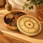 Kanjeevaram Premium Pure Brass Masala Dabba, The Brass Atelier. Handmade in India by House of Taraasha.