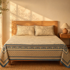 Chintz Taupe and Navy Blue Bedsheet, The Linen Room. Handmade in India by House of Taraasha.