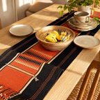 Naga Backstrap-Woven Runner Tangerine and Black, The Gathered Table. Handmade in India by House of Taraasha.
