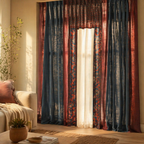 Chintz Assorted Set Maroon, Navy and Ivory Cotton Curtains, The Draped Window. Handmade in India by House of Taraasha.