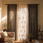 Royal Courtyards Green & Dusty Pink Woven-Sheer Set of Three, The Draped Window. Handmade in India by House of Taraasha.