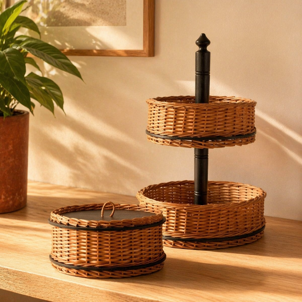 Kashmiri Willow Wicker Storage Box & Fruit Basket, The Wicker House. Handmade in India by House of Taraasha.