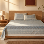 Mustard & Black Bagru Tiled Geometric Bedsheet, The Linen Room. Handmade in India by House of Taraasha.