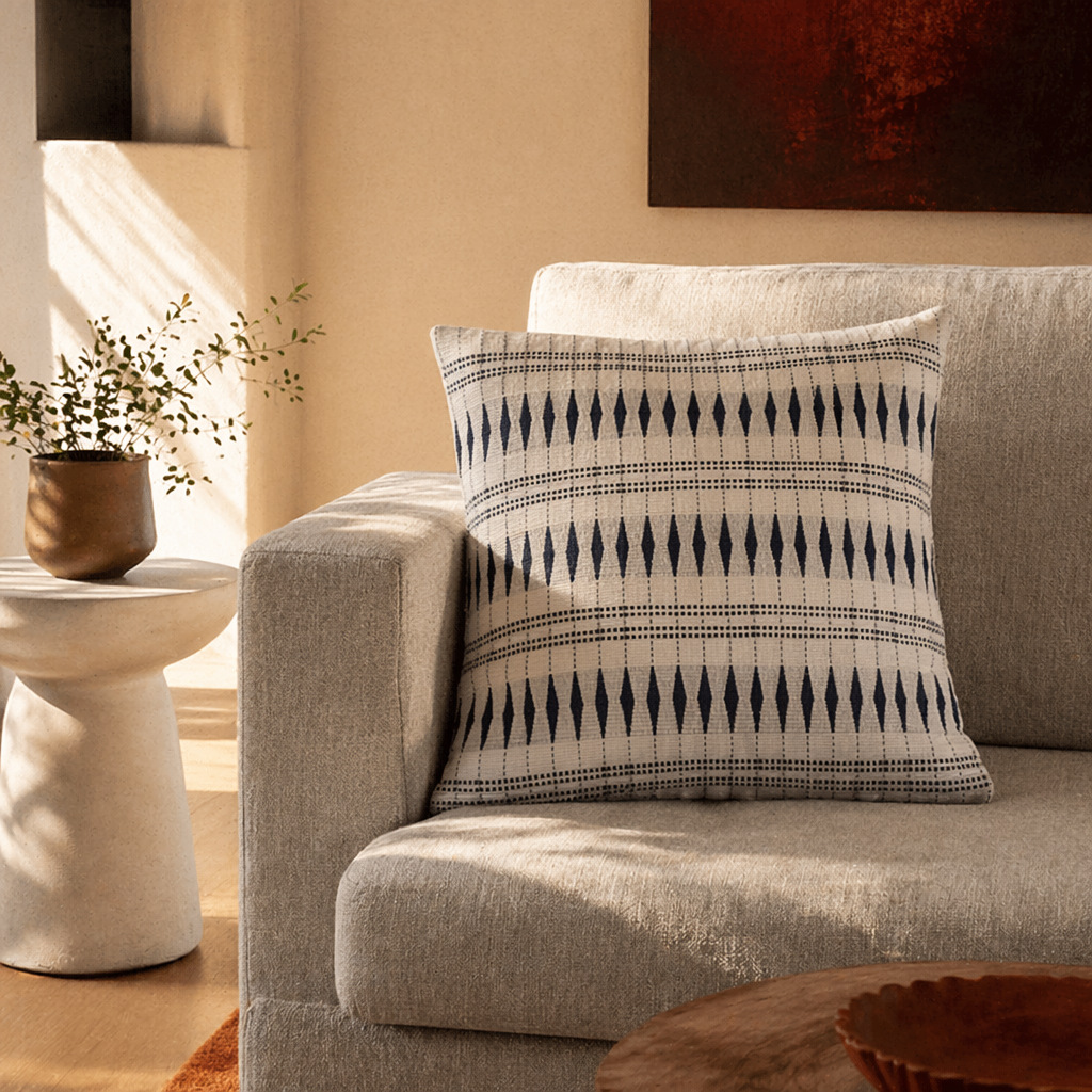 Naga Tribal Backstrap-Loom Monochrome Cushion Cover, The Living Room. Handmade in India by House of Taraasha.