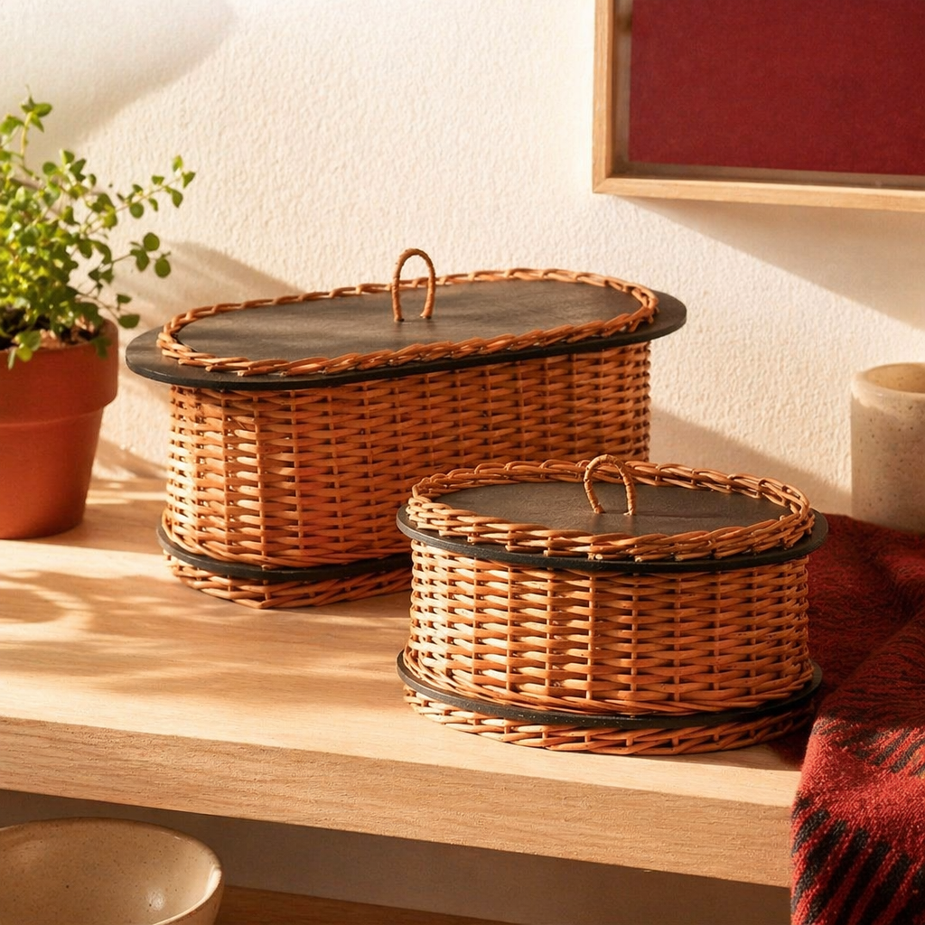 Kashmiri Willow Wicker Storage & Roti Box, The Wicker House. Handmade in India by House of Taraasha.