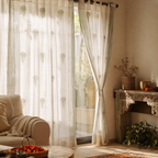 Marigold Sheer Hand Block-Printed Teal and Green Mulmul Curtain, The Draped Window. Handmade in India by House of Taraasha.