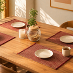 Madur Grass Woven Table Mats Maroon, The Gathered Table. Handmade in India by House of Taraasha.