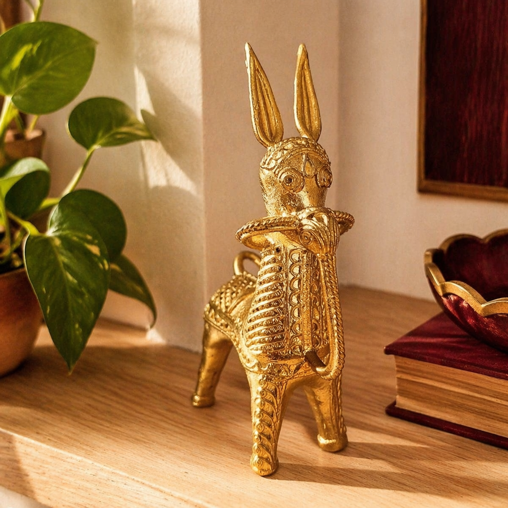 Dhokra Bankura Horse Lost-Wax Metal Figurine, Tribal Stories. Handmade in India by House of Taraasha.