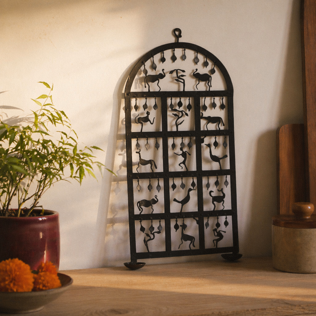 Bastar Forest Wrought Iron Tealight Stand, Still Light. Handmade in India by House of Taraasha.