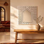 Lippan Hut Mirror White Clay and Glass, The Art Wall. Handmade in India by House of Taraasha.