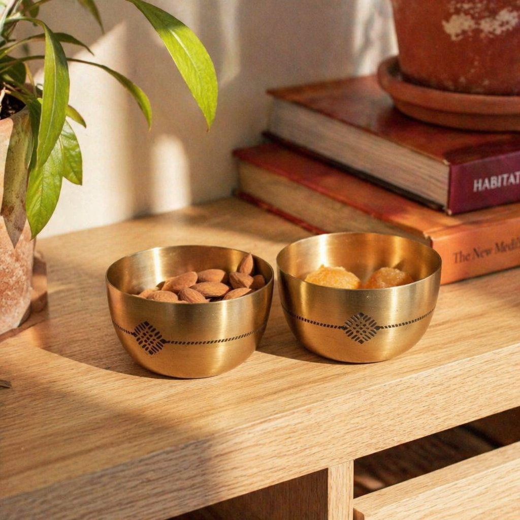 Kanjeevaram Brass Etched Small Serving Bowl, The Brass Atelier. Handmade in India by House of Taraasha.
