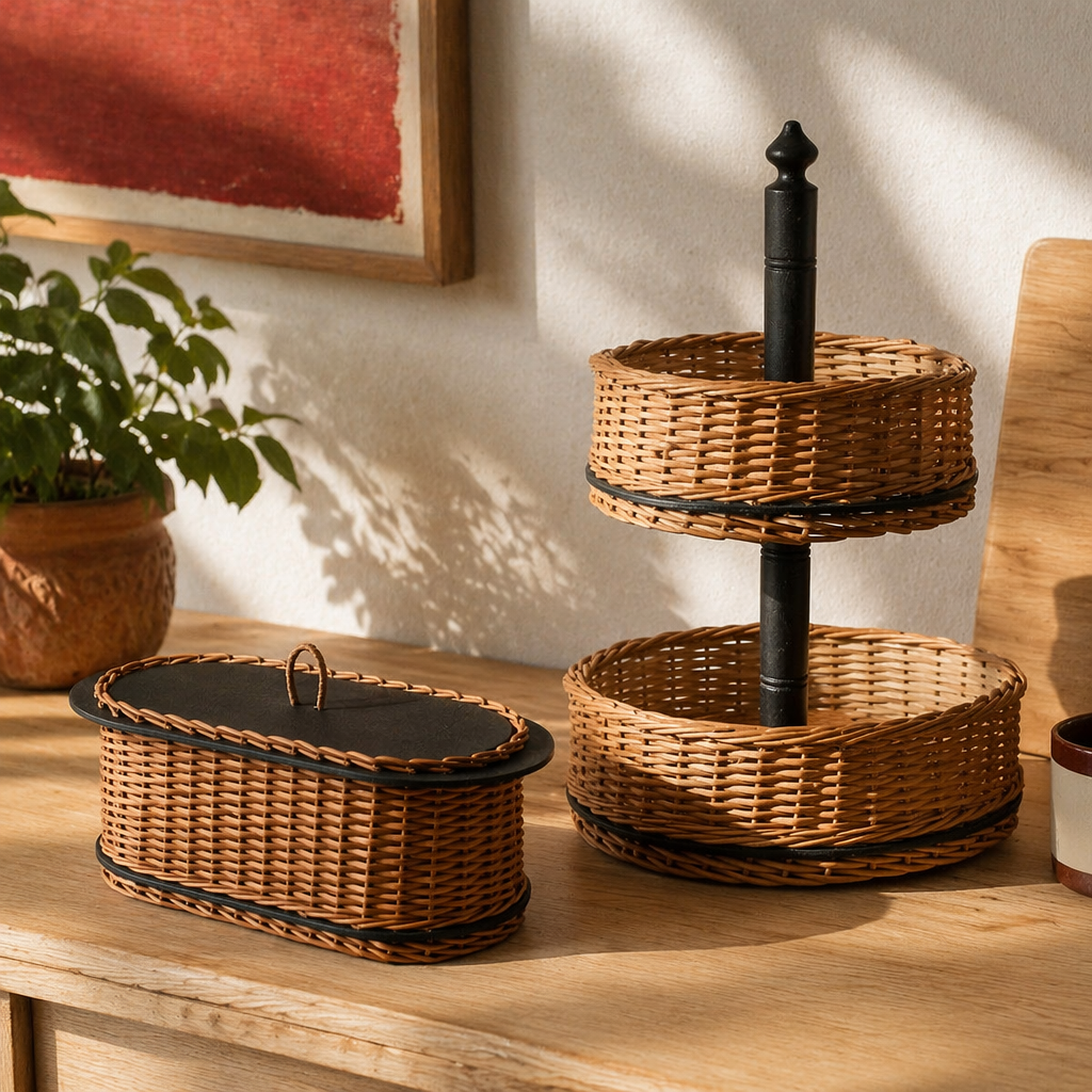 Kashmiri Willow Wicker Bread Box & Fruit Basket, The Wicker House. Handmade in India by House of Taraasha.