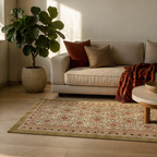Ivory and Rust Hand Block-Printed Cotton Floor Rug, The Woven Floor. Handmade in India by House of Taraasha.