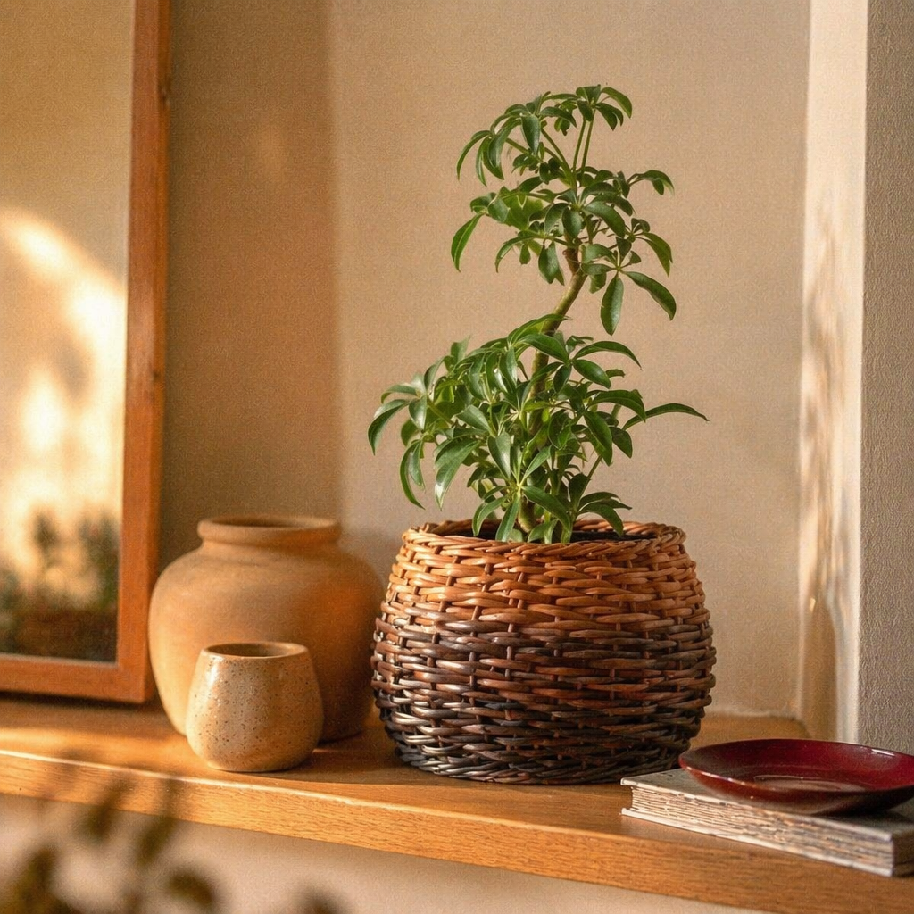 Brown to Indigo Kashmiri Willow Wicker Planter, The Art Wall. Handmade in India by House of Taraasha.