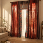 Chintz Assorted Set Brick Red, Navy and Ivory Cotton Curtains, The Draped Window. Handmade in India by House of Taraasha.