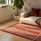 Mandana Rust Hand-Printed Tribal Pattern Cotton Rug, The Woven Floor. Handmade in India by House of Taraasha.