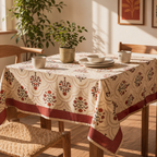 Rust & Maroon Ornate Floral Cotton Tablecloth, The Gathered Table. Handmade in India by House of Taraasha.