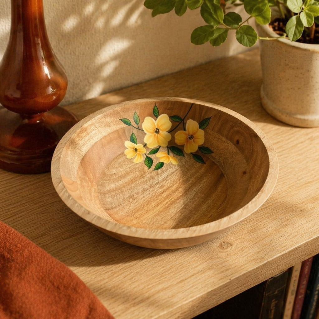 Rajasthan Hand-Painted Sheesham Wood Serving Bowl, The Brass Atelier. Handmade in India by House of Taraasha.