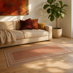 Maroon and Black Hand Block-Printed Floor Rug, The Woven Floor. Handmade in India by House of Taraasha.